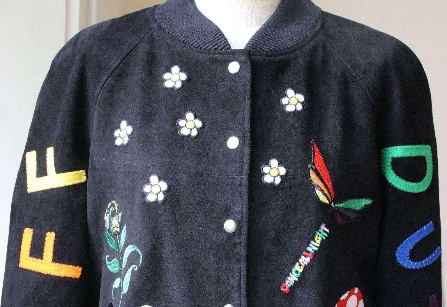 MIRA MIKATI SUEDE PATCHED BOMBER JACKET FR 36 UK 8 - Image 8