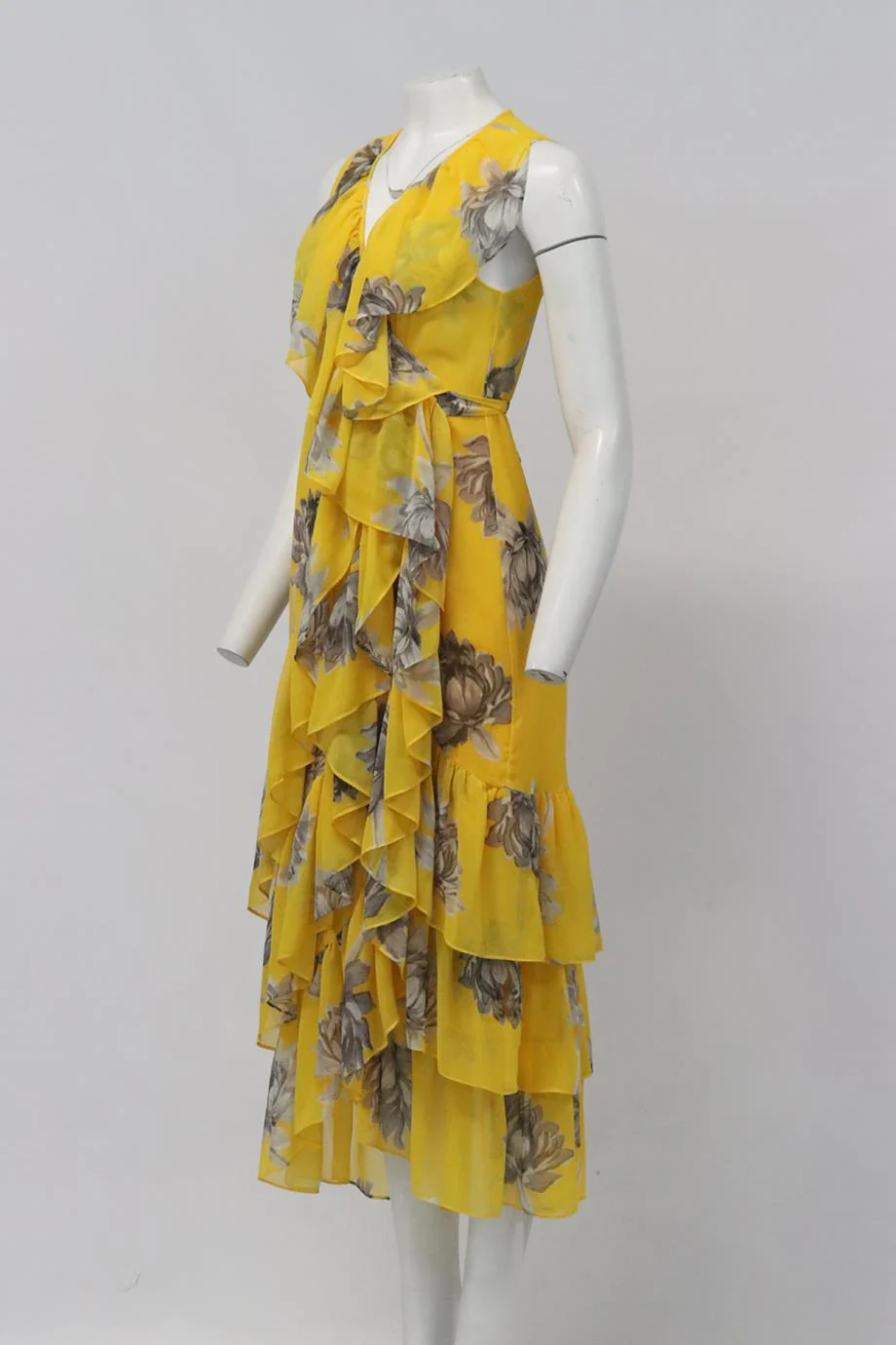 MISA FLORAL PRINT CHIFFON WRAP MAXI DRESS LARGE - Image 3