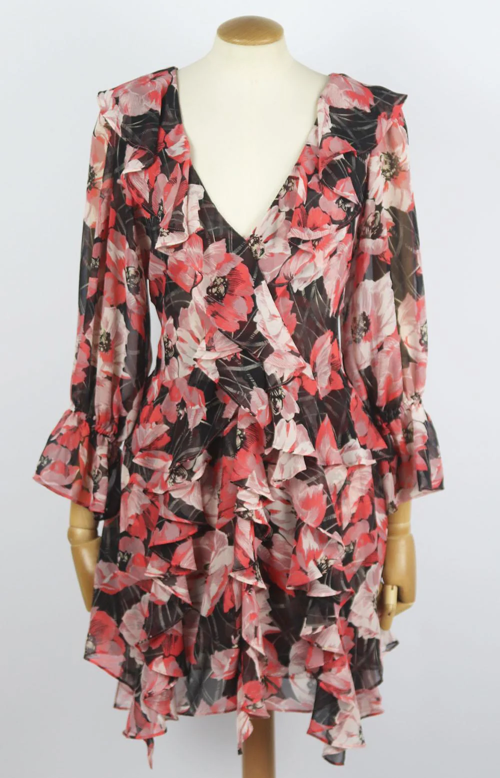MISA LOS ANGELES ROSALINA RUFFLED FLORAL PRINT GEORGETTE MINI DRESS MEDIUM - Image 2