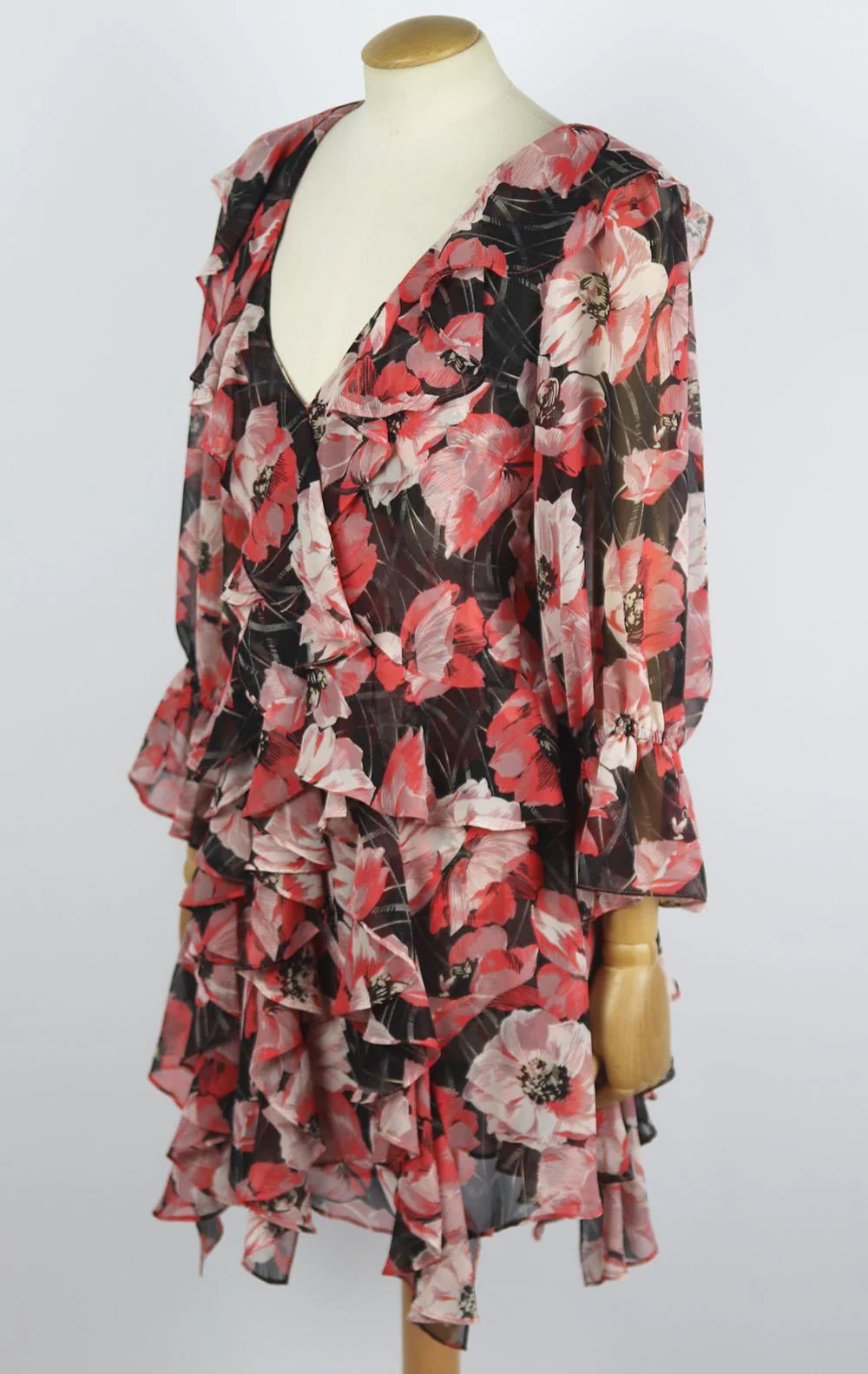 MISA LOS ANGELES ROSALINA RUFFLED FLORAL PRINT GEORGETTE MINI DRESS MEDIUM - Image 3