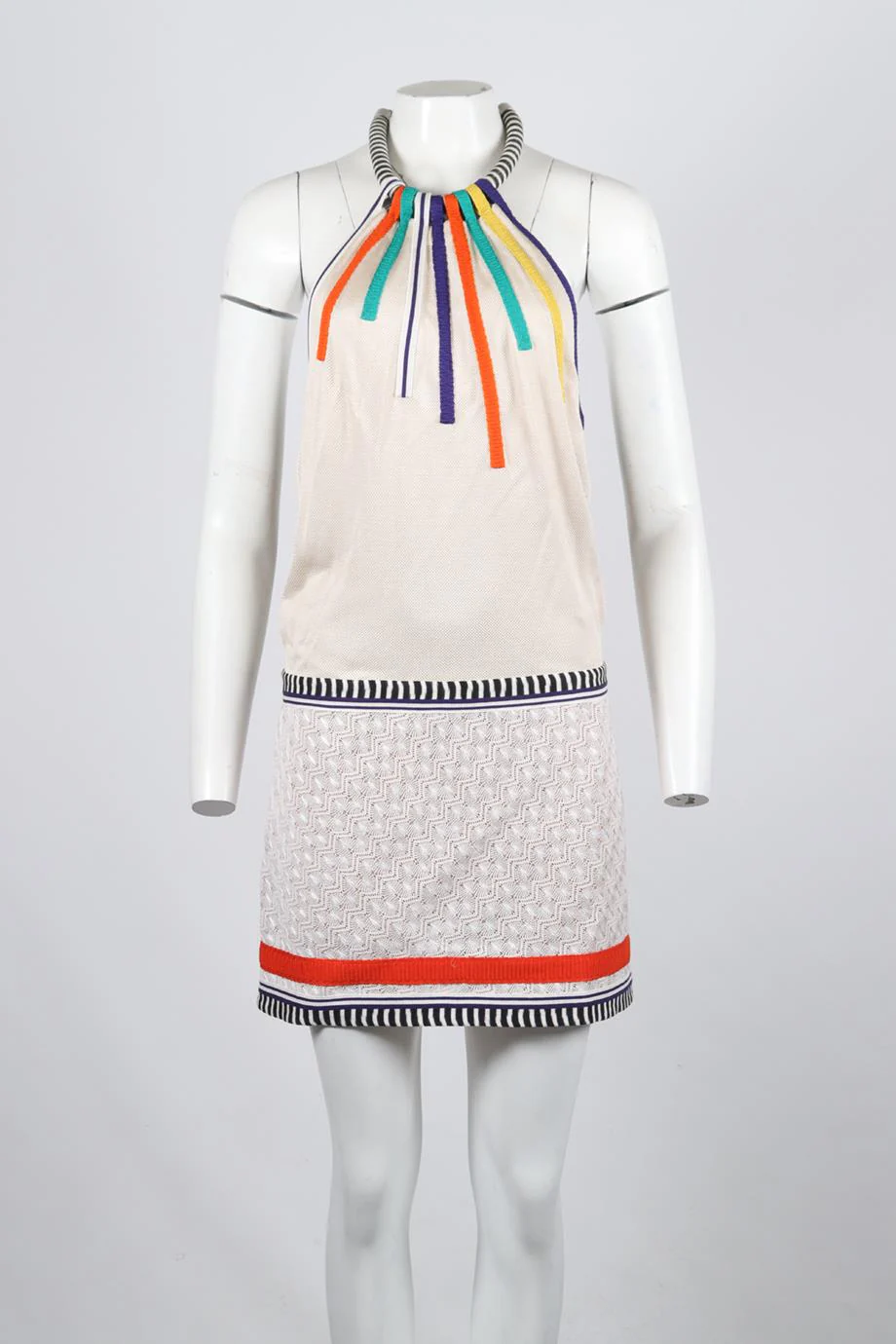 MISSONI CROCHET KNIT HALTERNECK MINI DRESS IT 40 UK 8 - Image 2