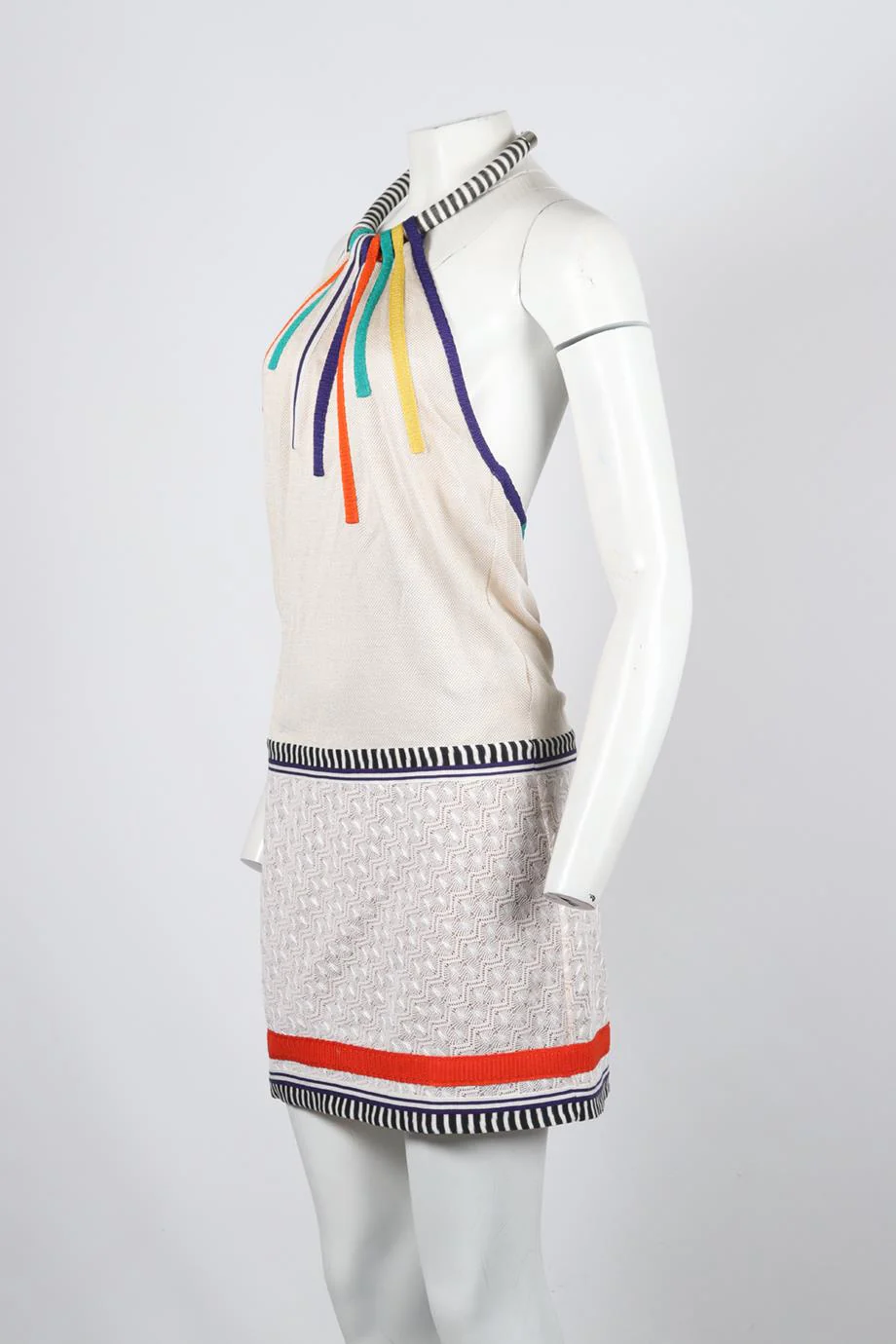 MISSONI CROCHET KNIT HALTERNECK MINI DRESS IT 40 UK 8 - Image 3