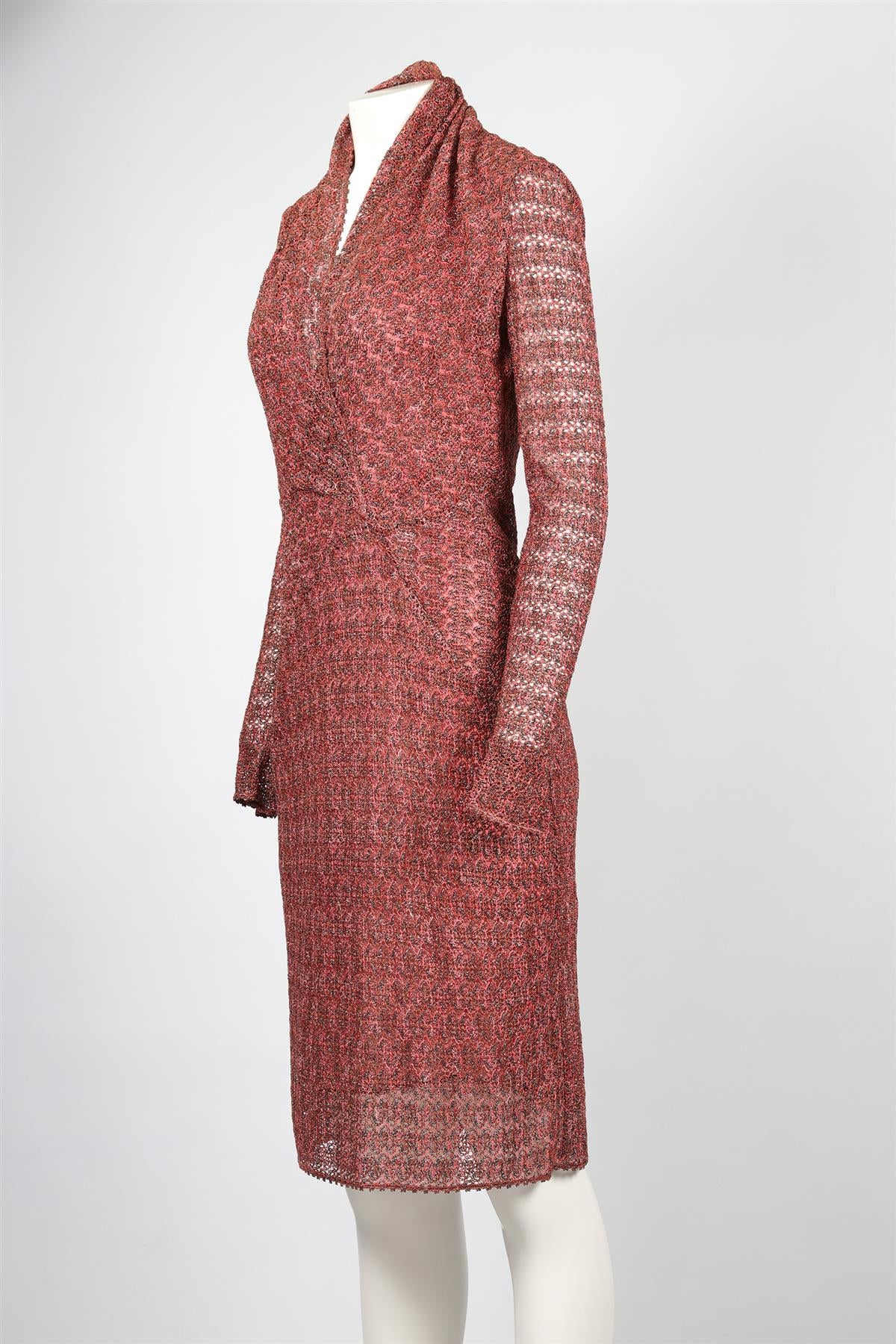MISSONI RED CROCHET MIDI DRESS IT 42 UK 8 - Image 3