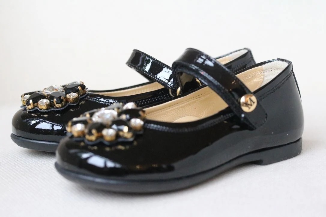 MISSOURI BABY GIRLS BLACK PATENT LEATHER JEWEL SHOES EU 22 UK 5 - Image 4