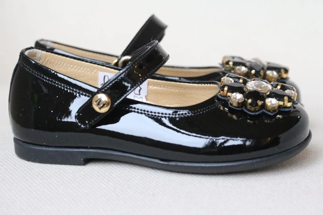 MISSOURI BABY GIRLS BLACK PATENT LEATHER JEWEL SHOES EU 22 UK 5 - Image 5