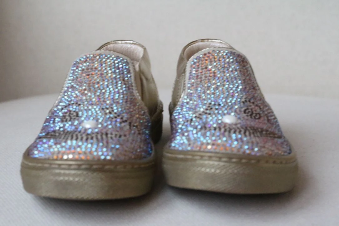 MISSOURI BABY GIRLS GOLD DIAMANTE SLIP ON SHOES EU 26 UK 8.5 - Image 8