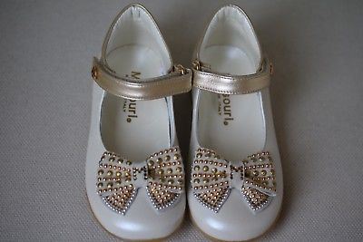 MISSOURI GIRLS IVORY & GOLD LEATHER BOW SHOES EU 24 UK 7 - Image 3