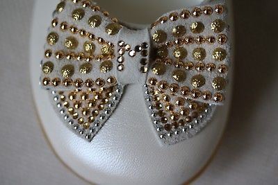 MISSOURI GIRLS IVORY & GOLD LEATHER BOW SHOES EU 24 UK 7 - Image 4