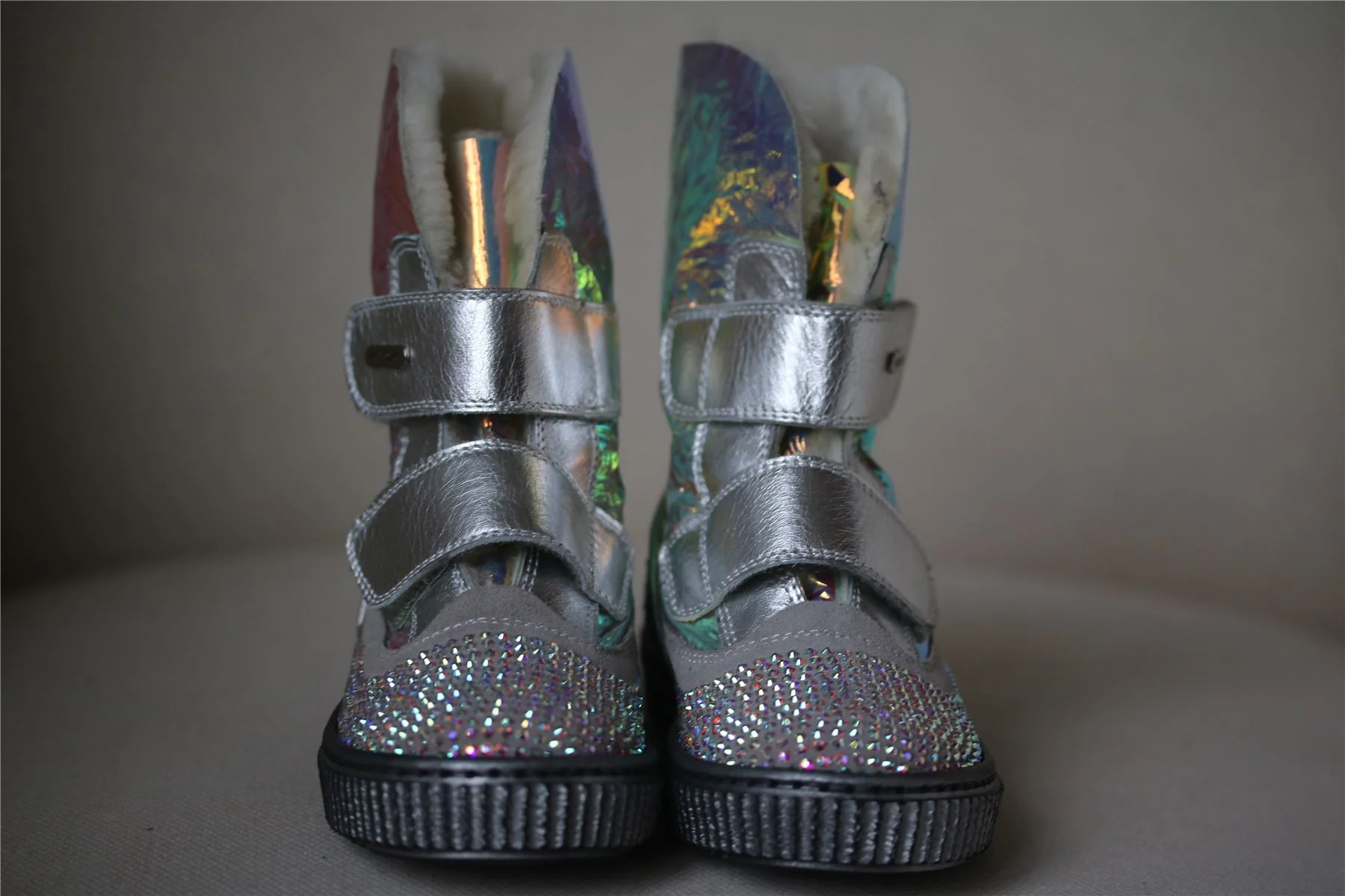 MISSOURI GIRLS SILVER SHEEPSKIN FUR LINED SUEDE DIAMANTE BOOTS EU 24 UK 7 US 7.5 - Image 3