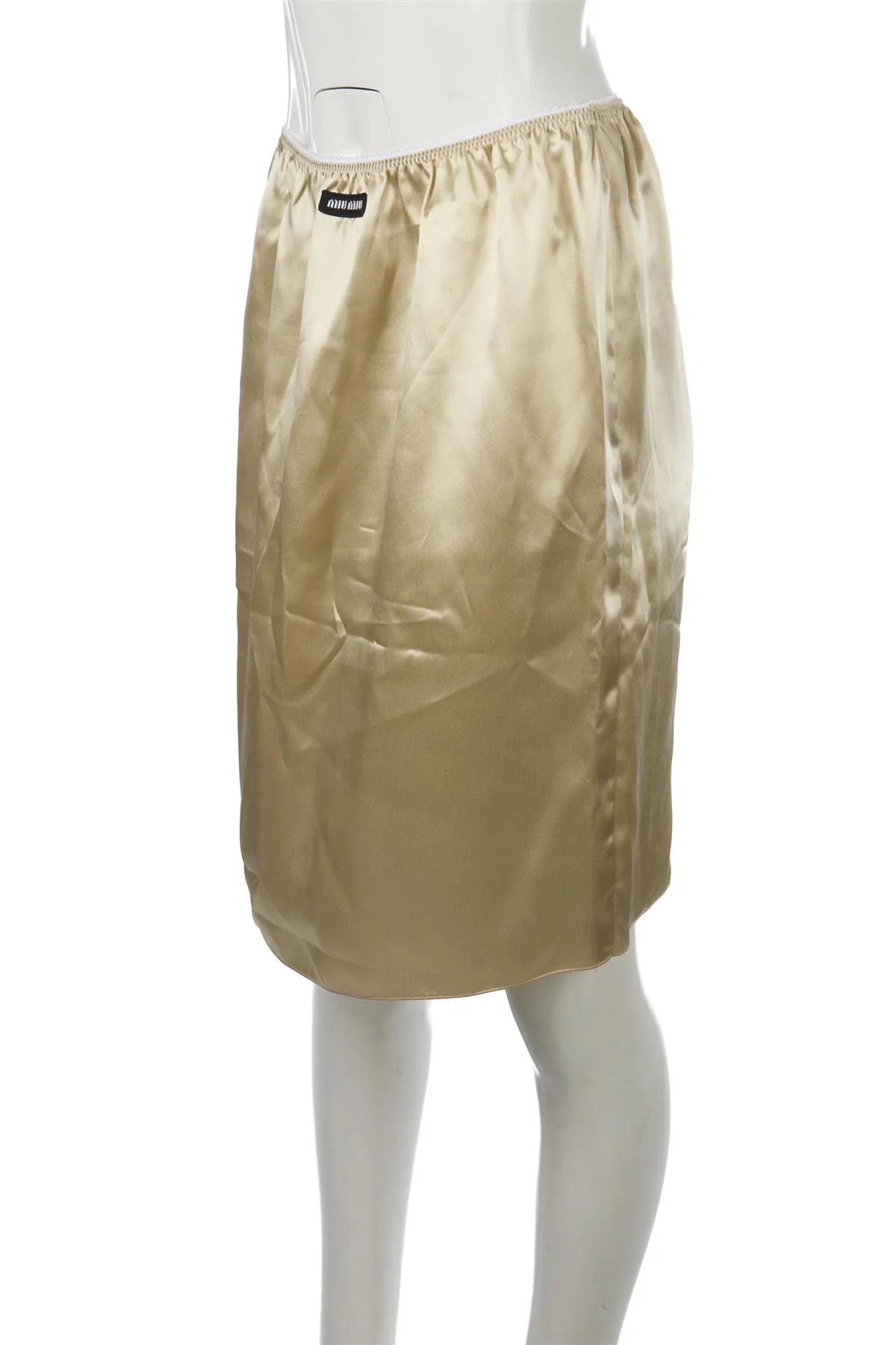 MIU MIU BEIGE SATIN MIDI SKIRT IT 40 UK 8 - Image 3