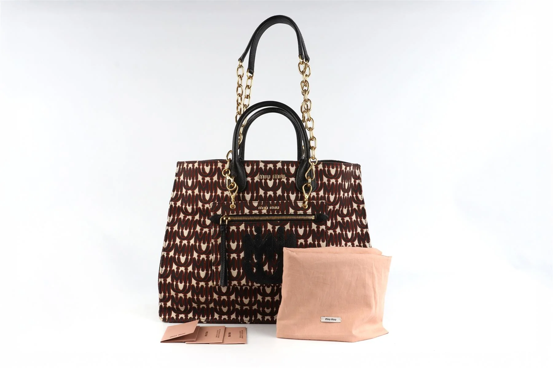 MIU MIU BLACK MADRAS JACQUARD TOTE BAG - Image 11