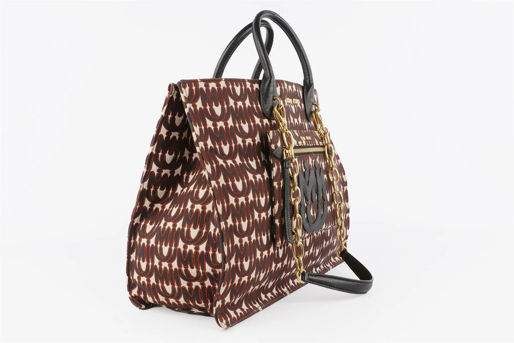 MIU MIU BLACK MADRAS JACQUARD TOTE BAG - Image 3