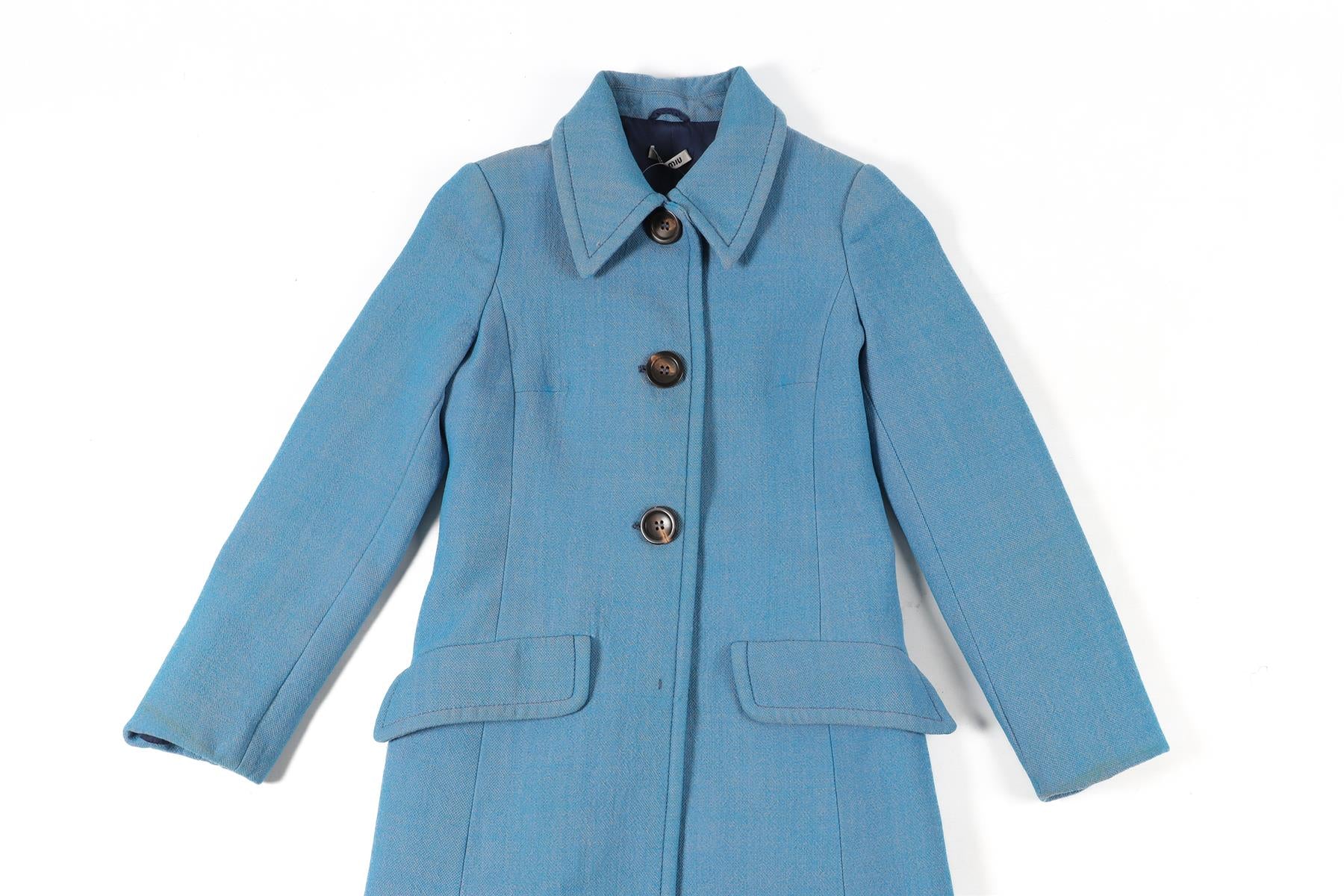 MIU MIU BLUE WOOL COAT IT 36 UK 4 - Image 3