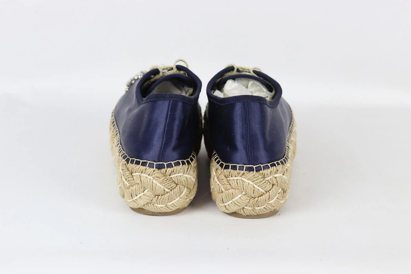 MIU MIU CRYSTAL EMBELLISHED SATIN PLATFORM ESPADRILLES EU 38.5 UK 5.5 US 8.5 - Image 4