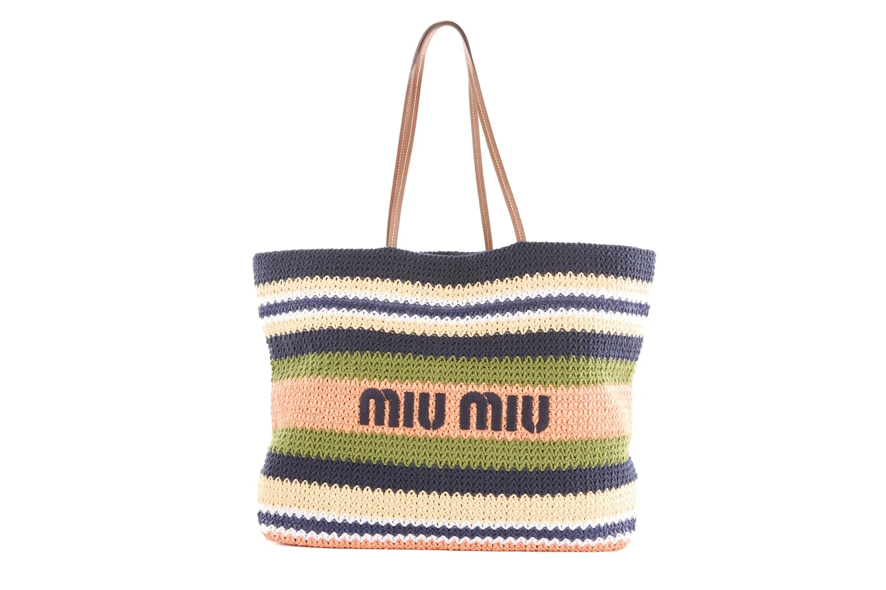 MIU MIU NAVY LOGO CROCHET TOTE BAG - Image 2