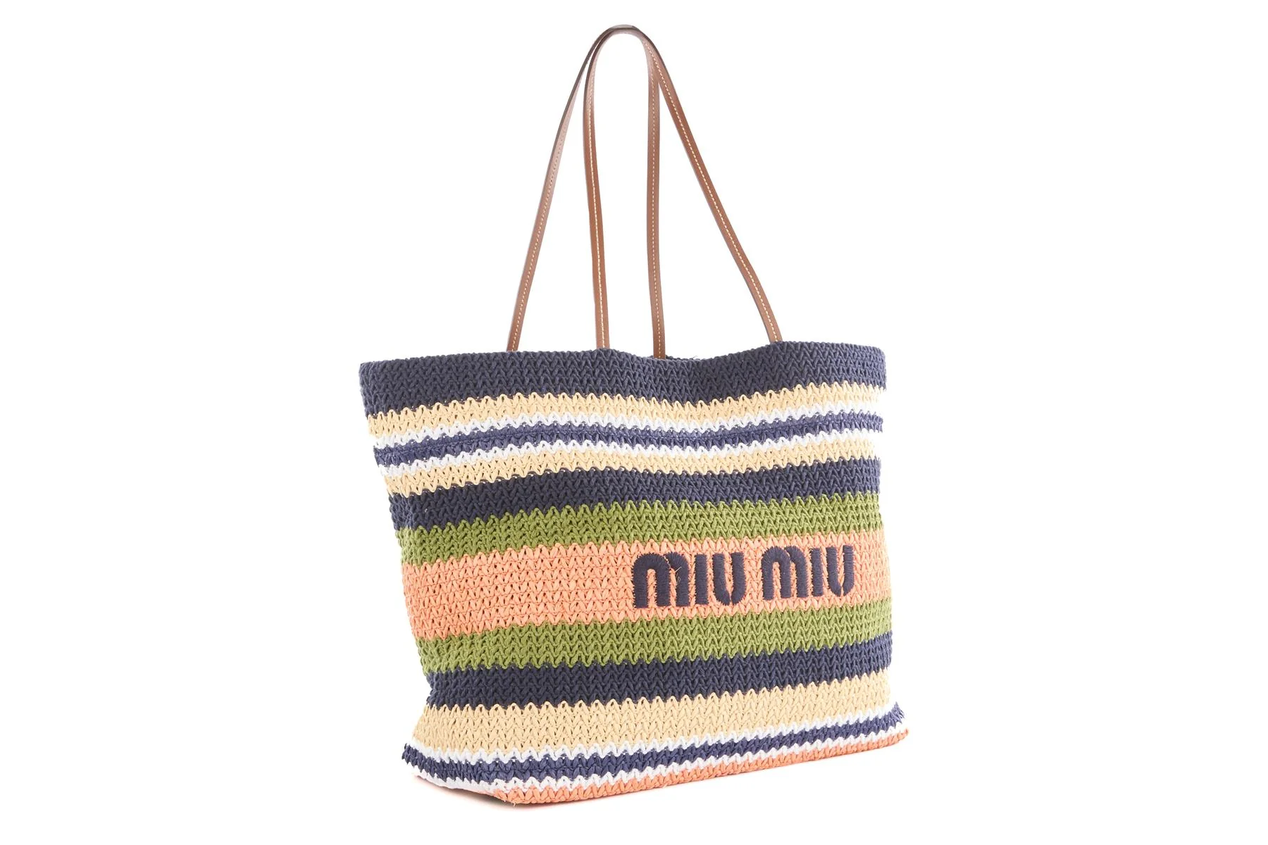 MIU MIU NAVY LOGO CROCHET TOTE BAG - Image 3