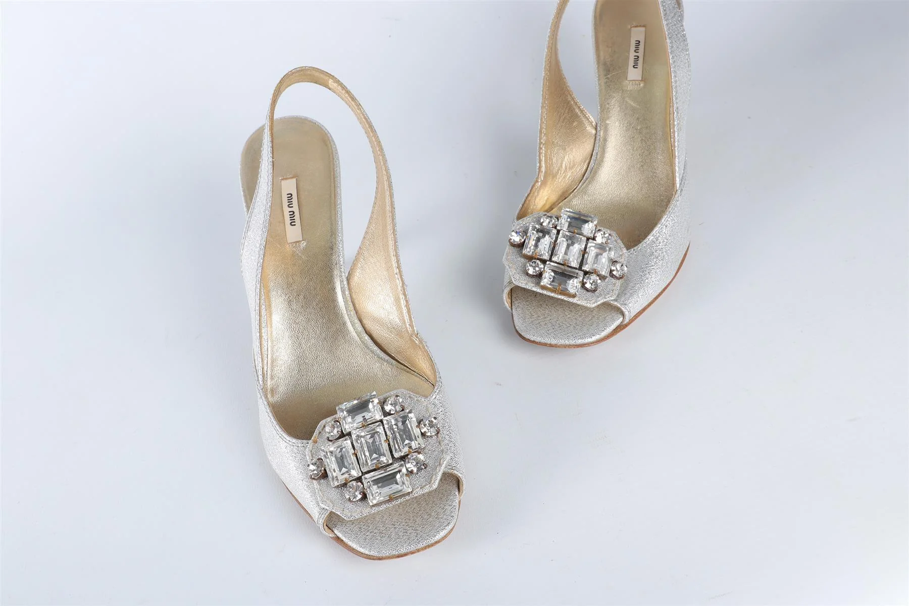 MIU MIU SILVER CRYSTAL AND LEATHER SLINGBACK SANDALS EU 36.5 UK 3.5 US 6.5 - Image 4