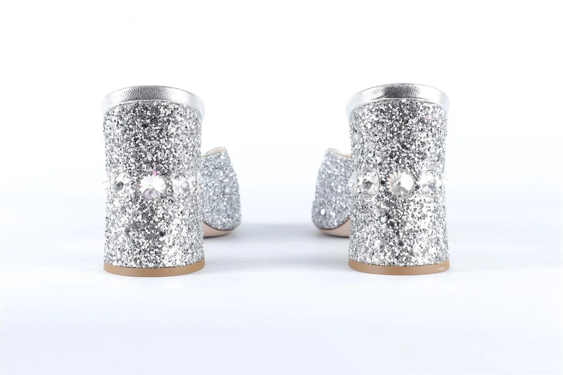 MIU MIU SILVER GLITTER MULES - Image 5