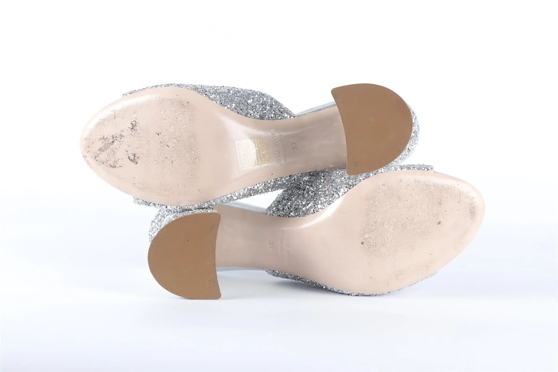 MIU MIU SILVER GLITTER MULES - Image 6