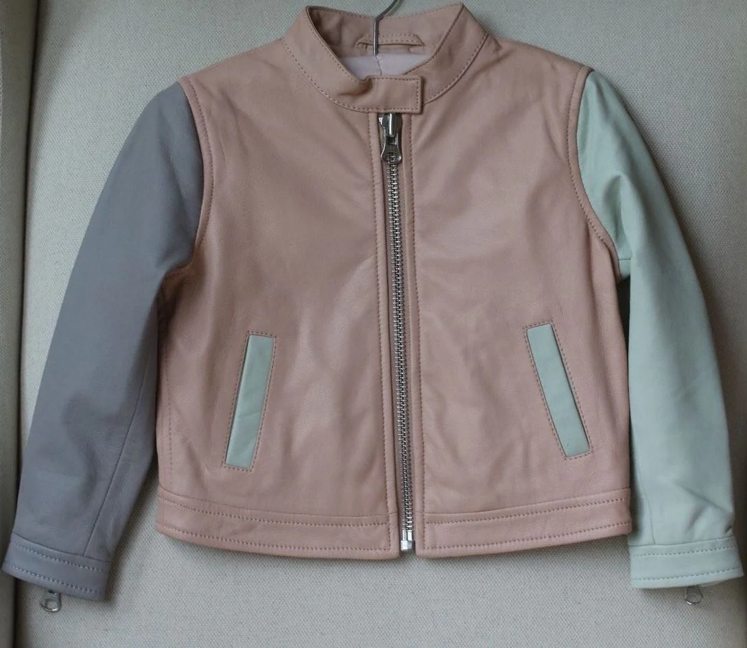 MOLO BABY GIRLS PINK GREY GREEN LEATHER JACKET 4 YEARS - Image 2