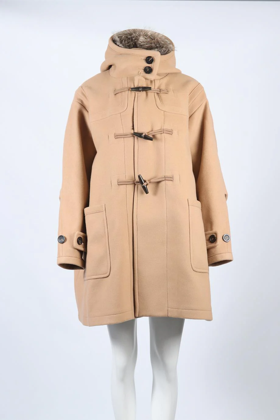 MONCLER FOX FUR AND WOOL BLEND COAT UK 8 - Image 2