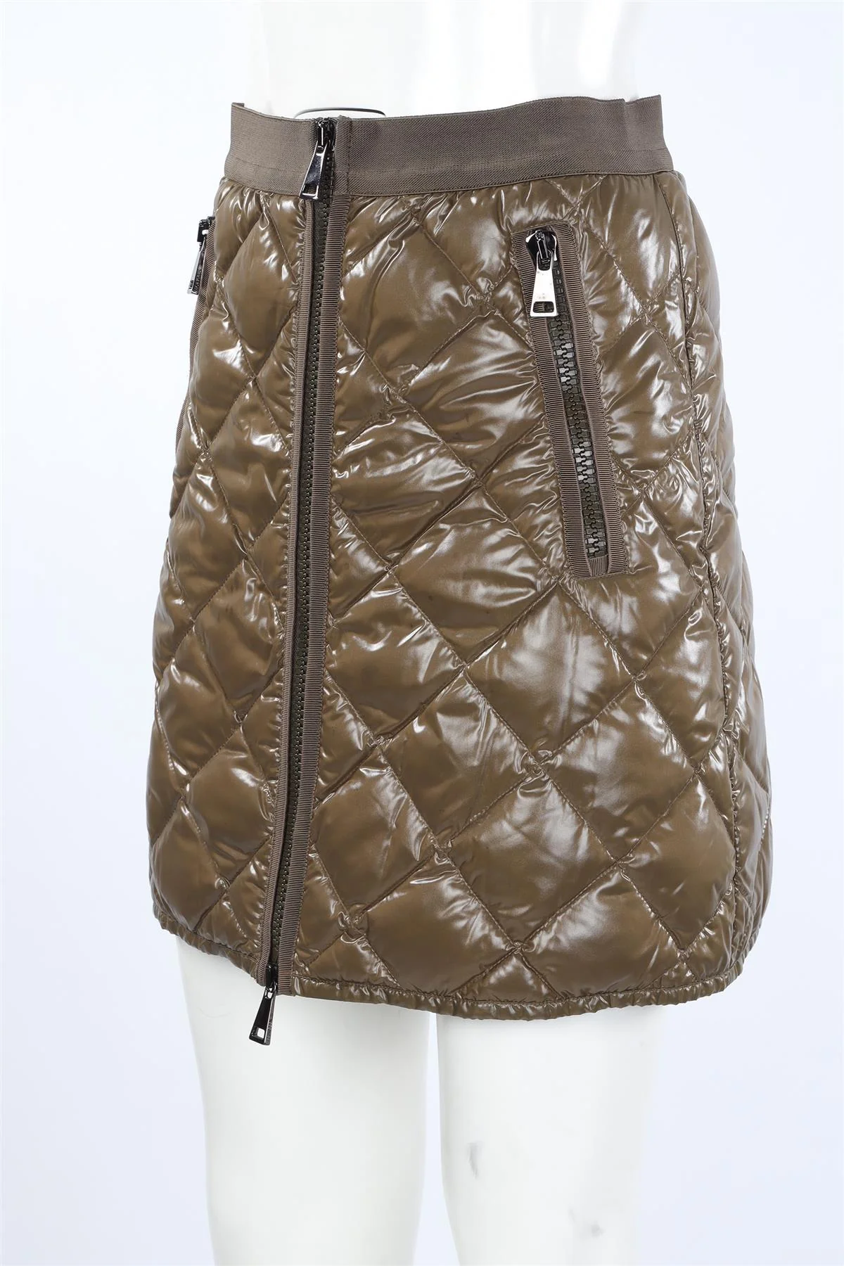 MONCLER KHAKI SHELL MINI SKIRT IT 40 UK 8 - Image 3