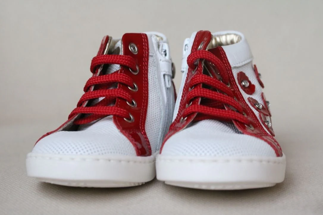 MONNALISA BABY GIRLS RED WHITE FLORAL LEATHER TRAINERS EU 22 UK 5 - Image 5