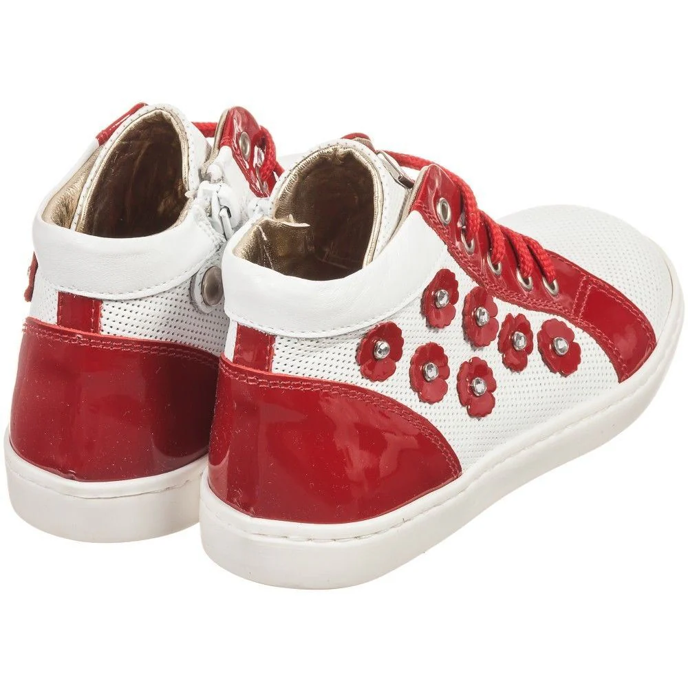 MONNALISA BABY GIRLS RED WHITE FLORAL LEATHER TRAINERS EU 22 UK 5 - Image 7