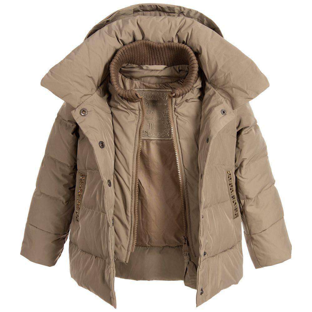MONNALISA BIMBA GIRLS TAUPE PADDED JACKET WITH FUR 4 YEARS - Image 4