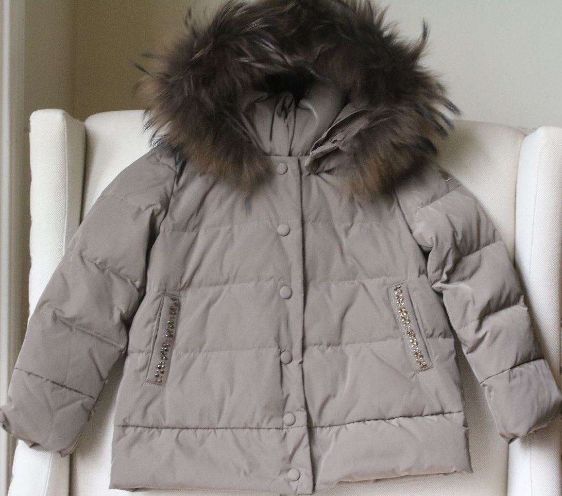 MONNALISA BIMBA GIRLS TAUPE PADDED JACKET WITH FUR 4 YEARS - Image 5