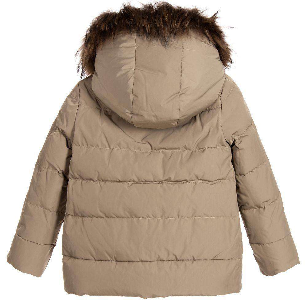 MONNALISA BIMBA GIRLS TAUPE PADDED JACKET WITH FUR 4 YEARS - Image 6