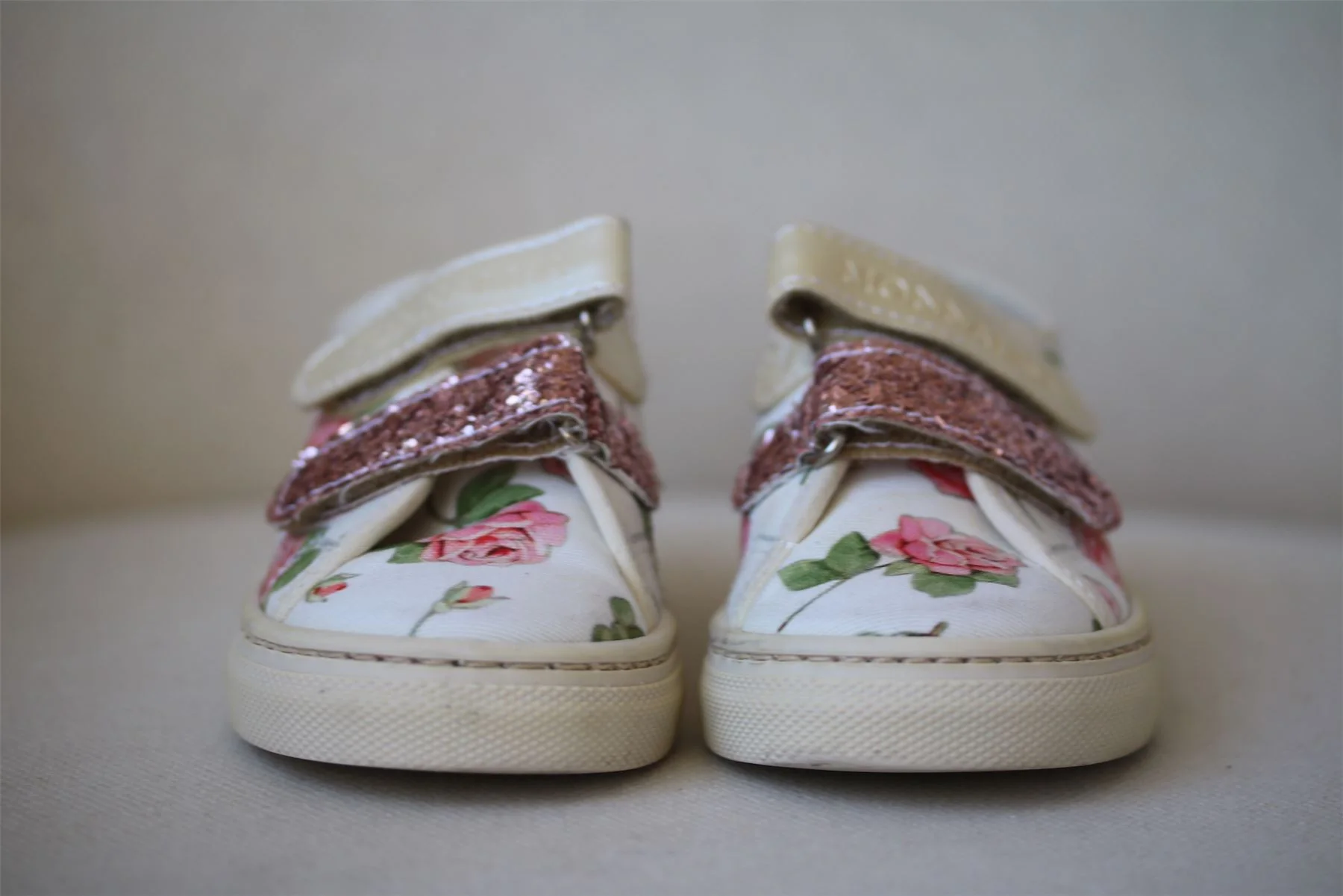 MONNALISA GIRLS PINK FLORAL CANVAS & GLITTER TRAINERS EU 24 UK 7 - Image 3