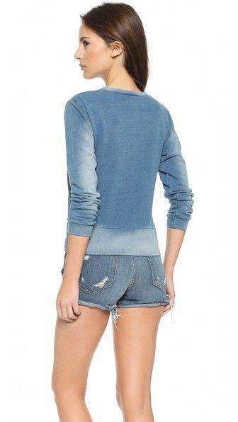 MONROW DENIM WASH FRENCH TERRY SWEATSHIRT SMALL - Image 2