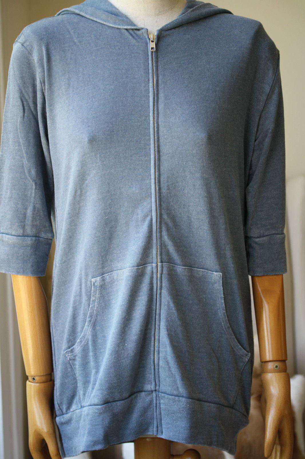 MONROW VINTAGE BURNOUT ZIP FRONT 3/4 LENGTH SLEEVE HOODIE SMALL - Image 2
