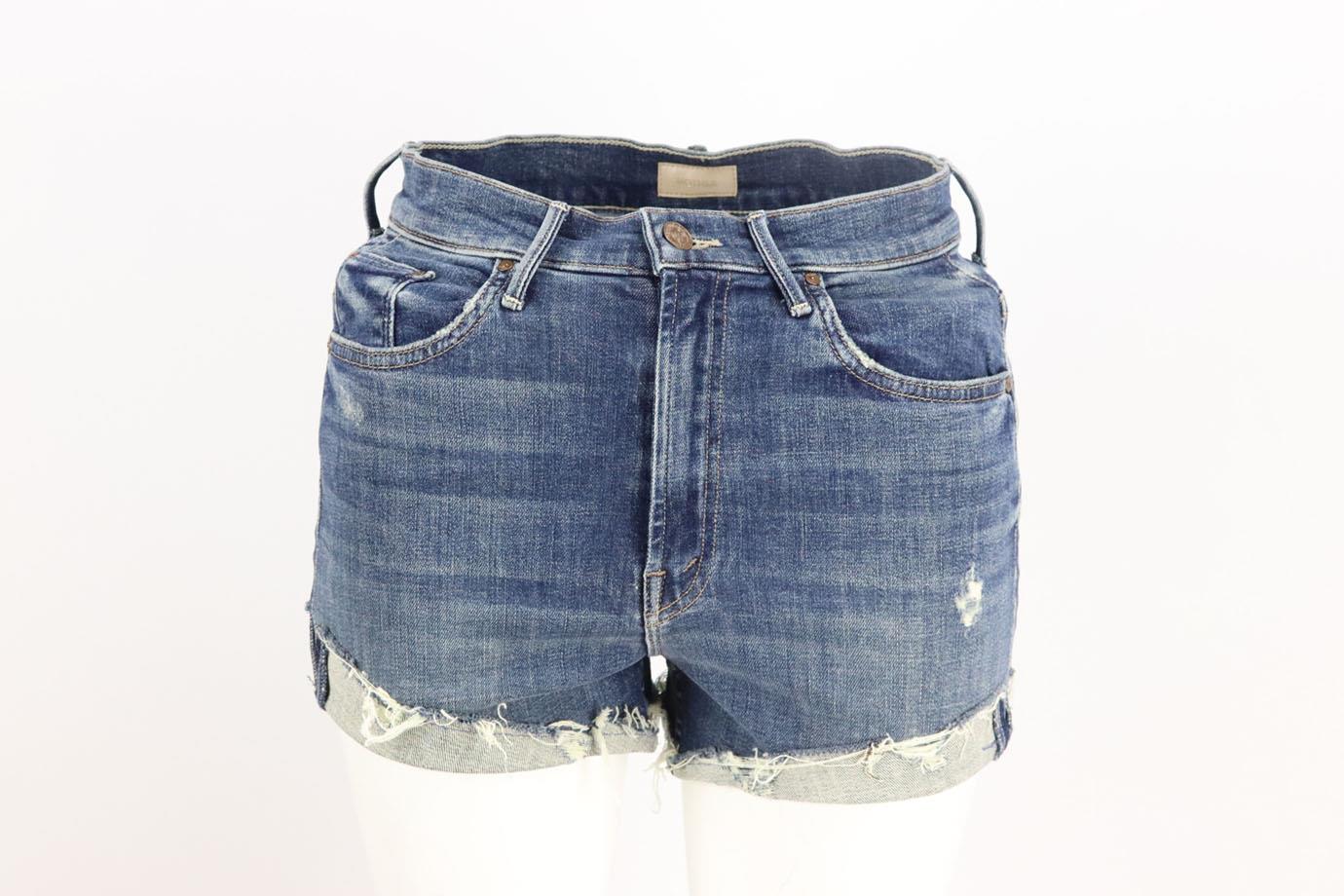 MOTHER DISTRESSED HIGH RISE DENIM SHORTS W26 UK 8 - Image 2