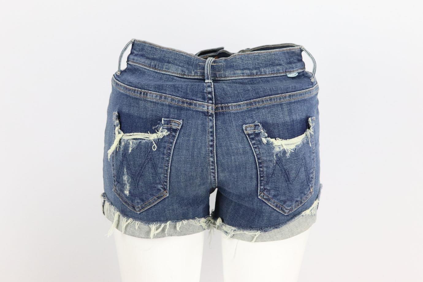 MOTHER DISTRESSED HIGH RISE DENIM SHORTS W26 UK 8 - Image 4