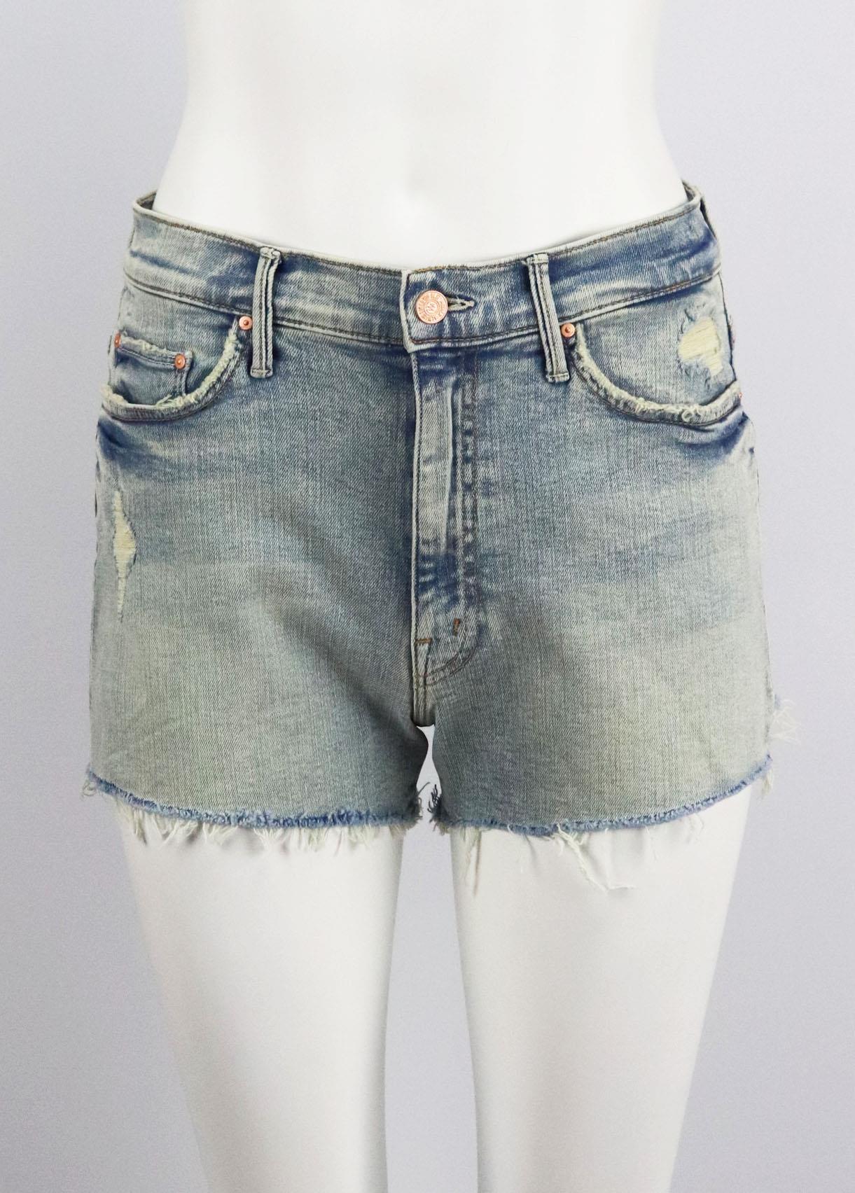MOTHER DISTRESSED HIGH RISE STRETCH DENIM SHORTS W27 UK 6/8 - Image 2