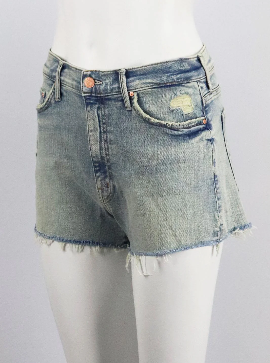 MOTHER DISTRESSED HIGH RISE STRETCH DENIM SHORTS W27 UK 6/8 - Image 3