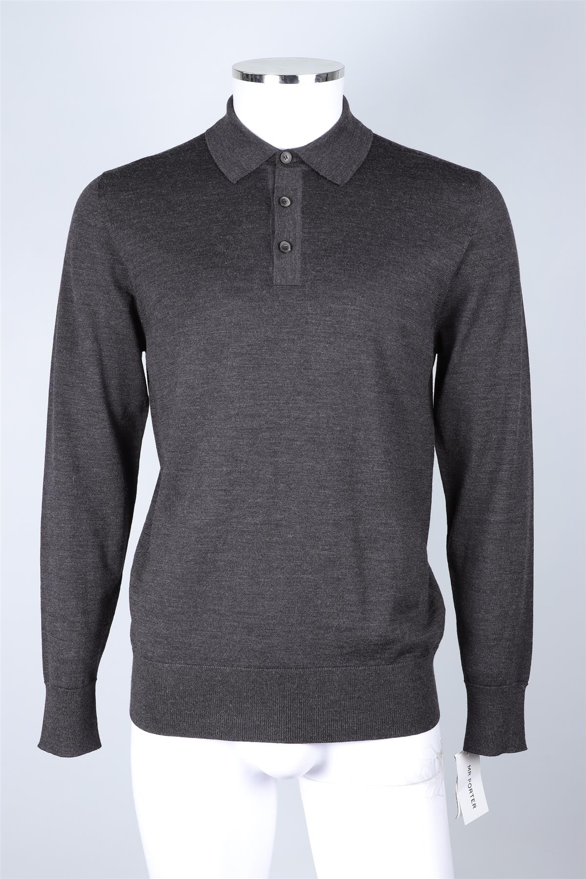 MR. P GREY MEN'S WOOL POLO SHIRT MEDIUM - Image 2