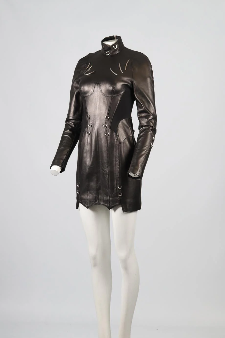 MUGLER LEATHER MINI DRESS FR 40 UK 12 - Image 3