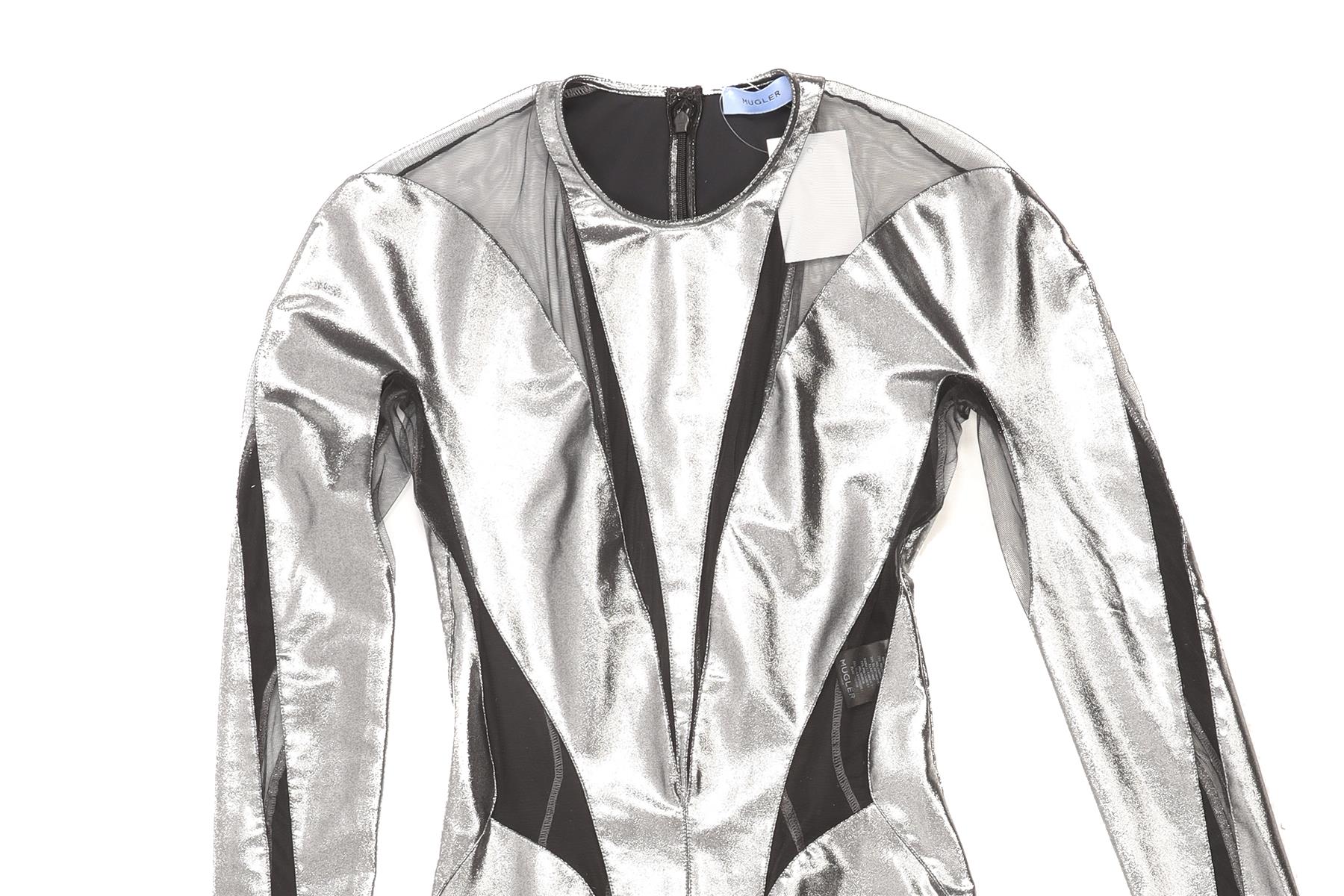 MUGLER SILVER JERSEY MINI DRESS FR 36 UK 8 - Image 3
