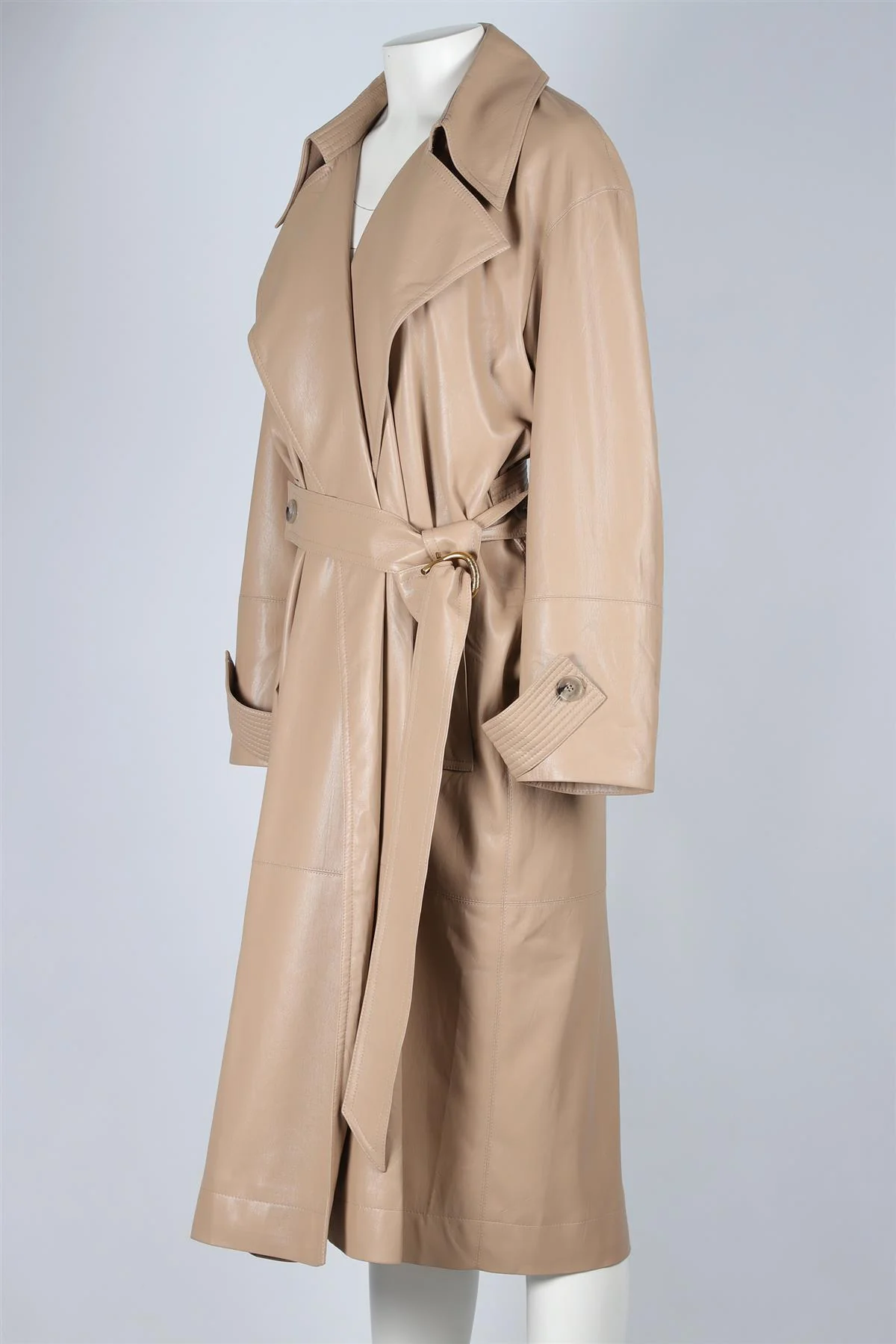 NANUSHKA BEIGE LEATHER TRENCH COAT SMALL - Image 3