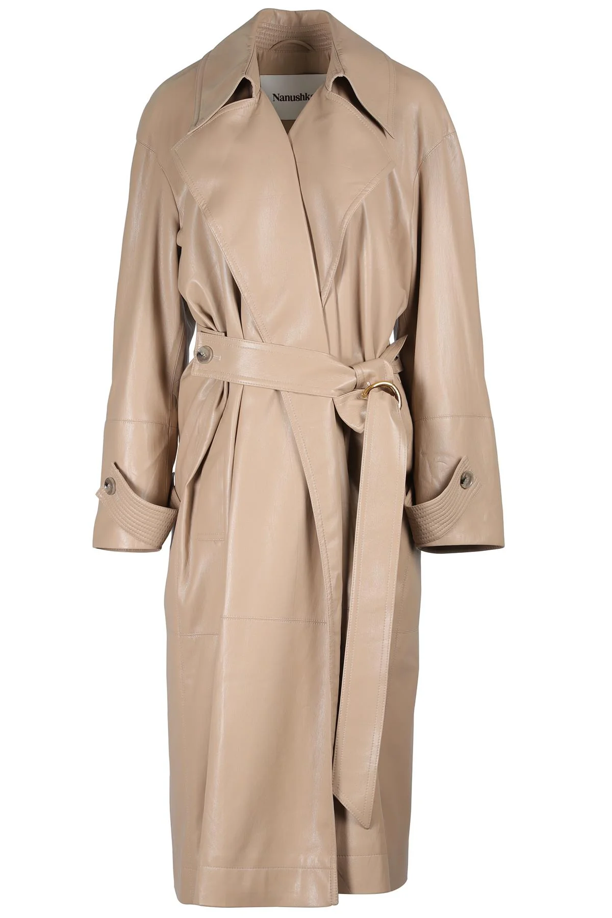 NANUSHKA BEIGE LEATHER TRENCH COAT SMALL - Image 5
