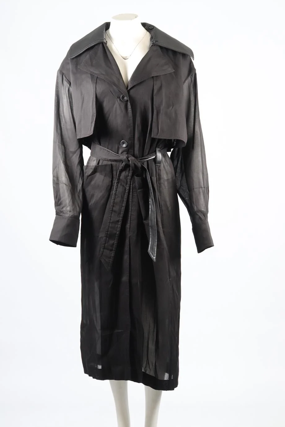 NANUSHKA BELTED LEATHER AND COTTON BLEND TRENCH COAT SMALL - Image 2