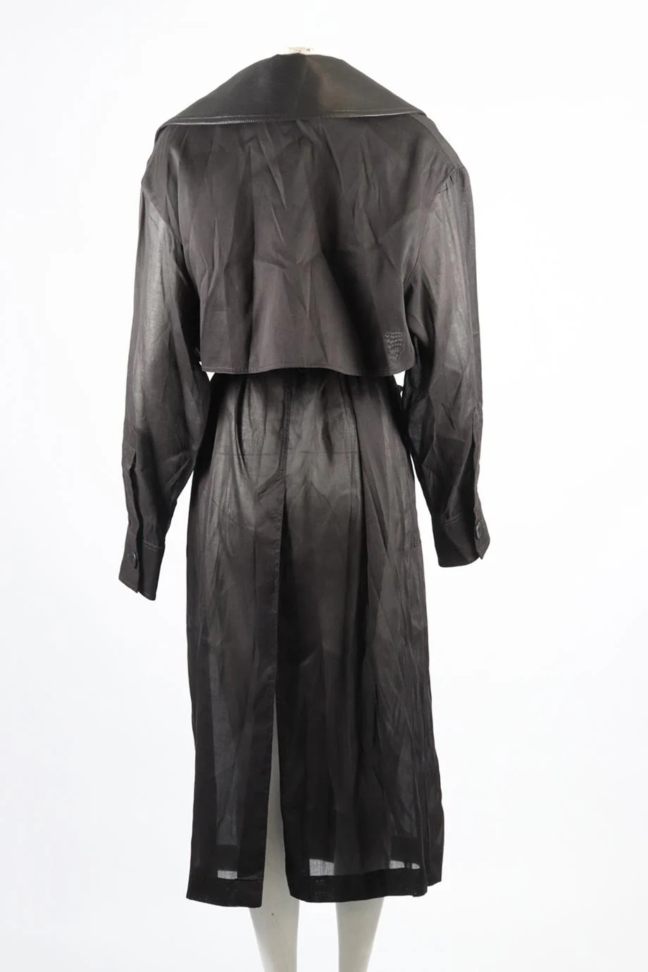 NANUSHKA BELTED LEATHER AND COTTON BLEND TRENCH COAT SMALL - Image 4