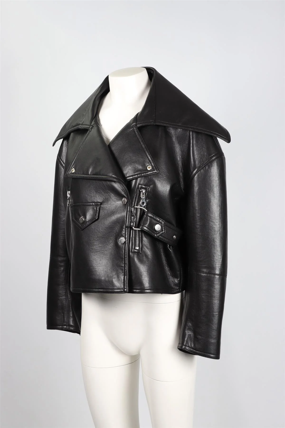 NANUSHKA BLACK FAUX LEATHER BIKER JACKET XSMALL - Image 3