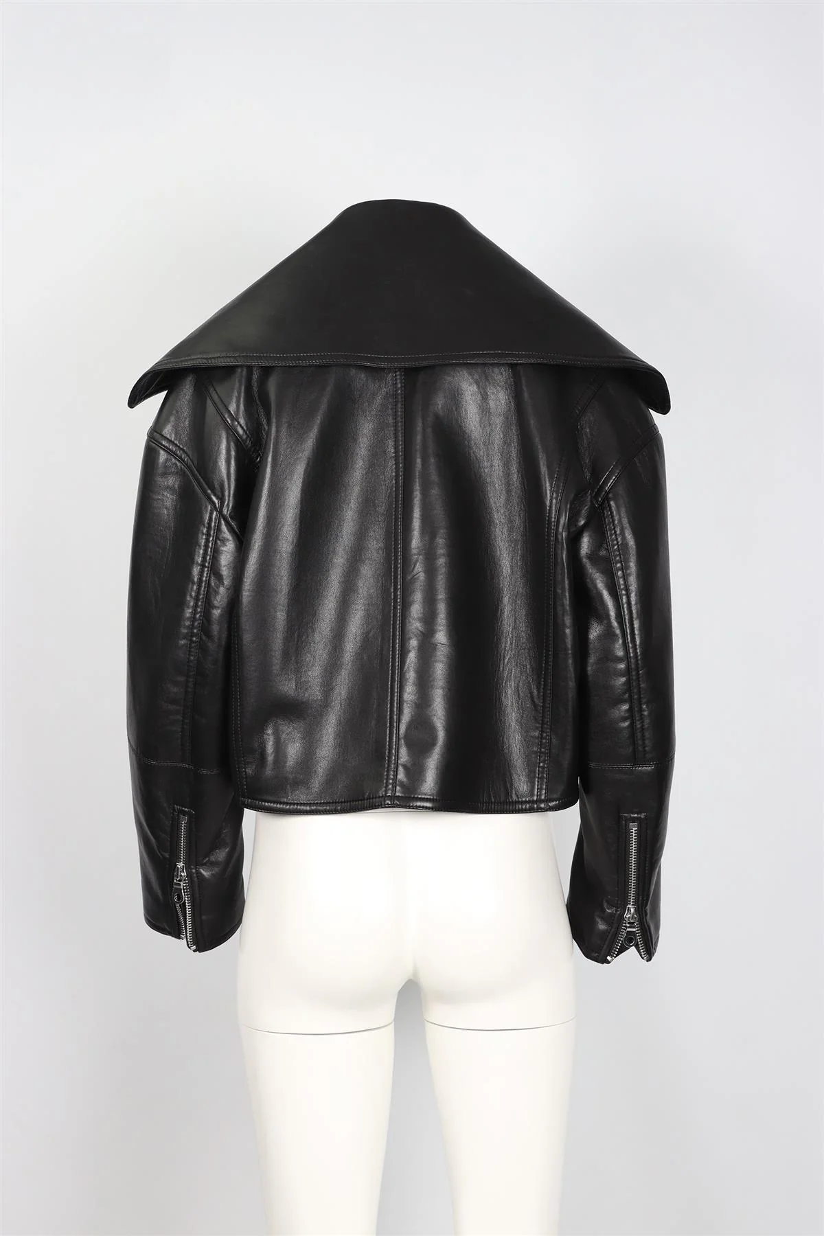 NANUSHKA BLACK FAUX LEATHER BIKER JACKET XSMALL - Image 4