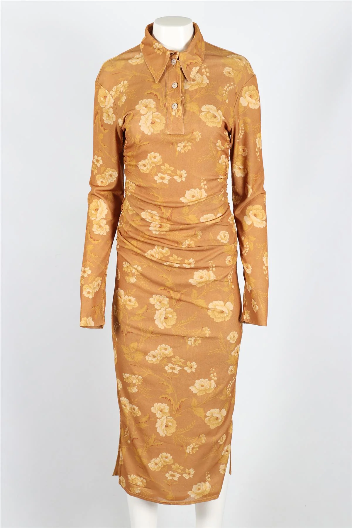 NANUSHKA YELLOW FLORAL PRINT JERSEY MIDI DRESS LARGE - Image 2