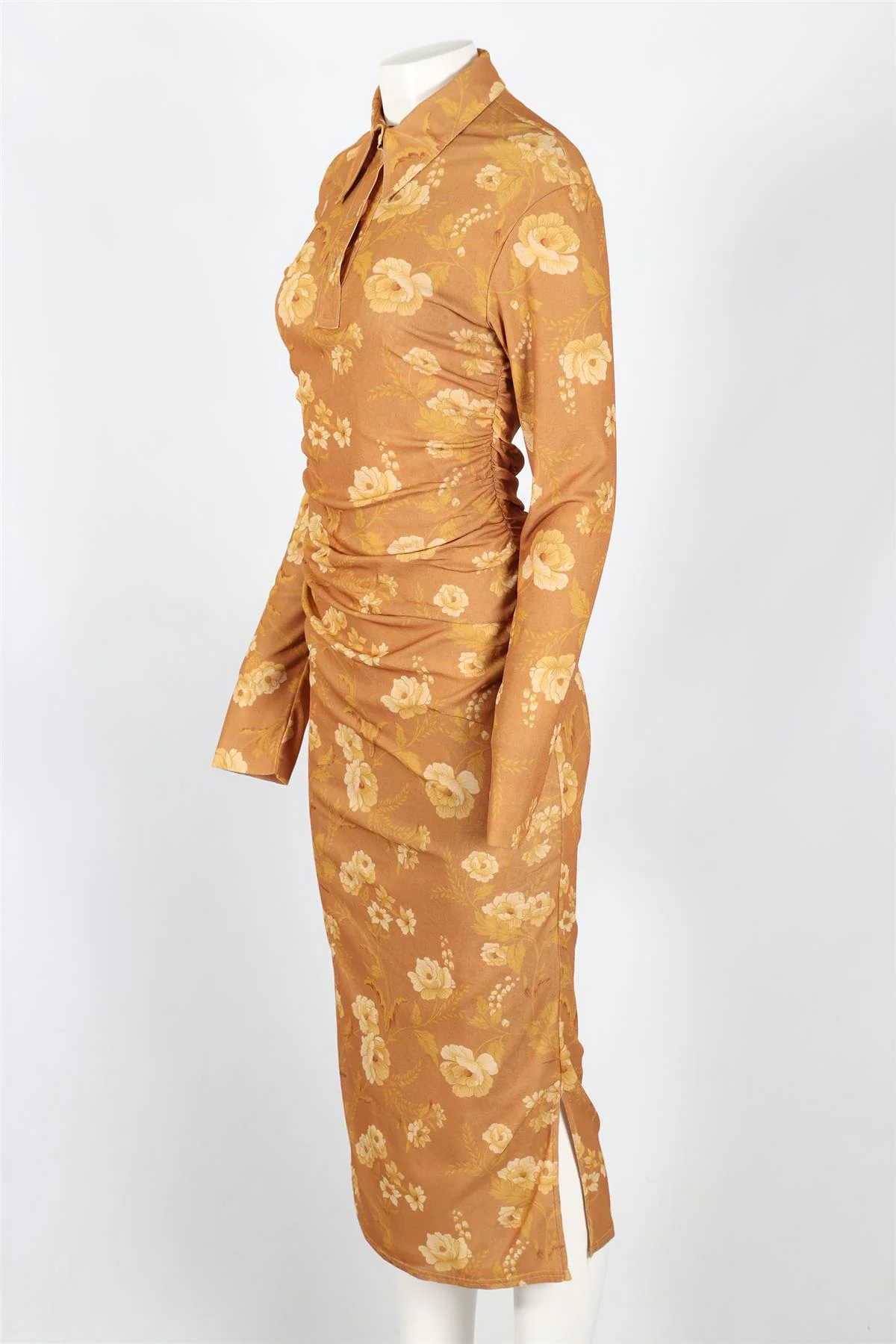 NANUSHKA YELLOW FLORAL PRINT JERSEY MIDI DRESS LARGE - Image 3