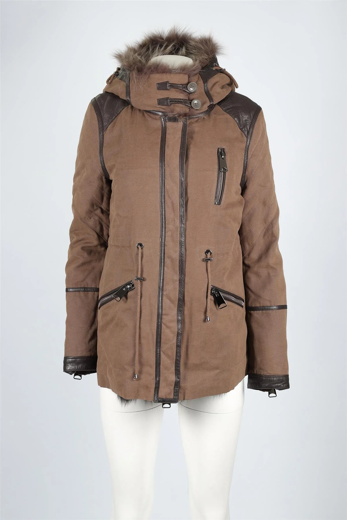 NATACHA & VANESSA GREEN FUR AND COTTON COAT FR 40 UK 12 - Image 2